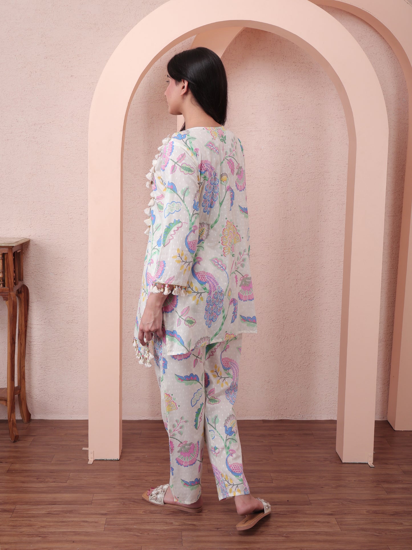 Floral Mirror work Co-ord Set | Blue