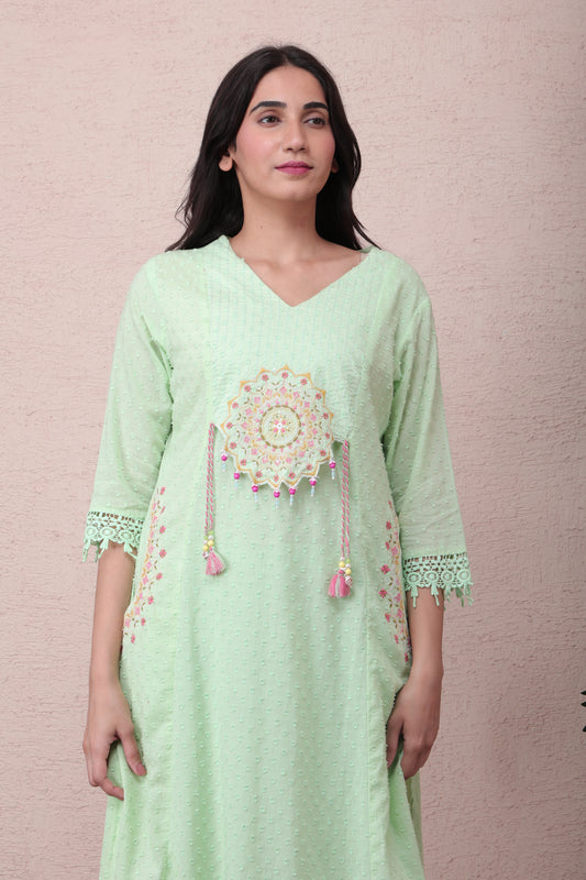 Mint Green Cotton Kurta Set with Dupatta