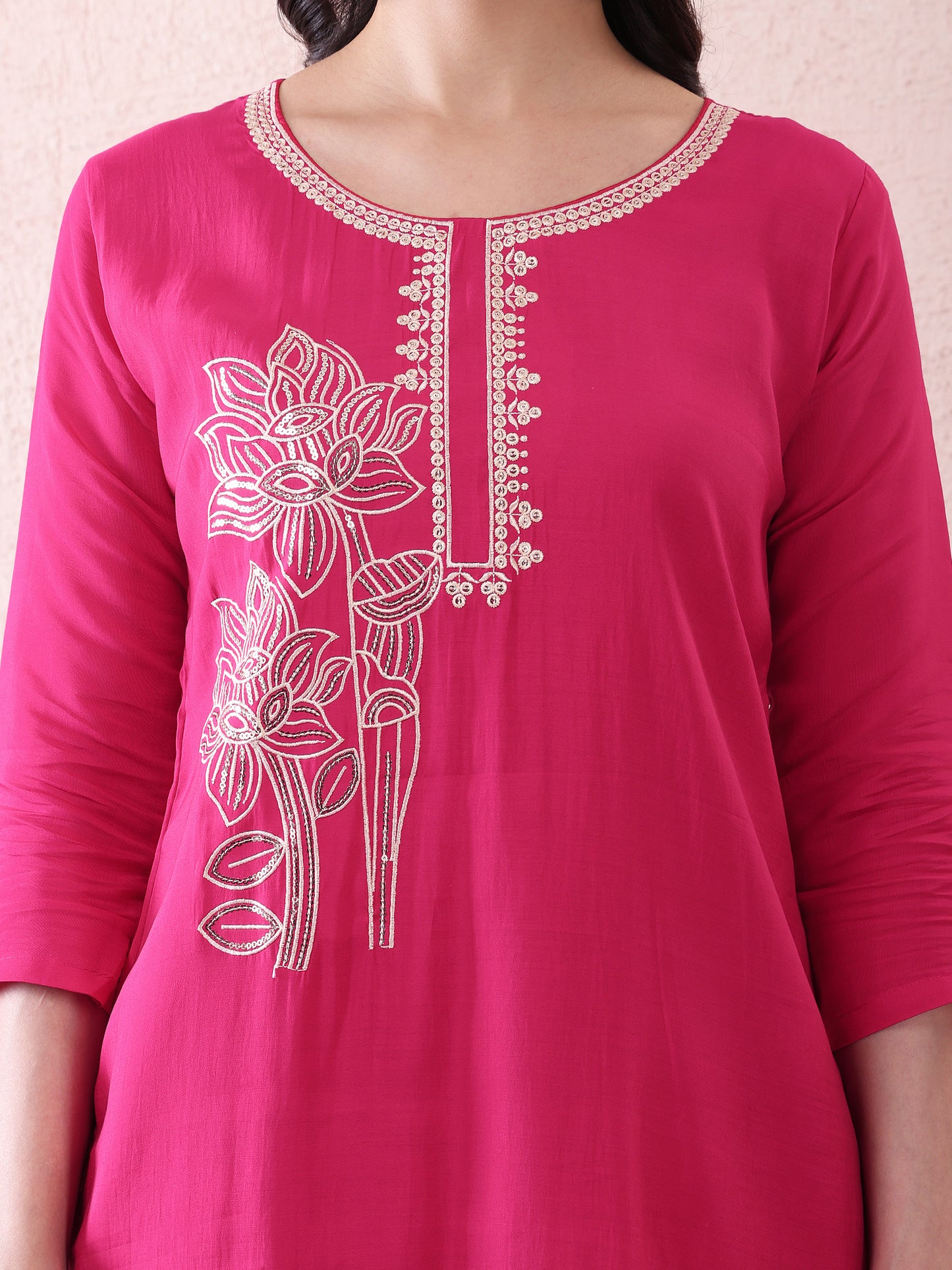 Fancy embroided pink kurta bottom and dupatta