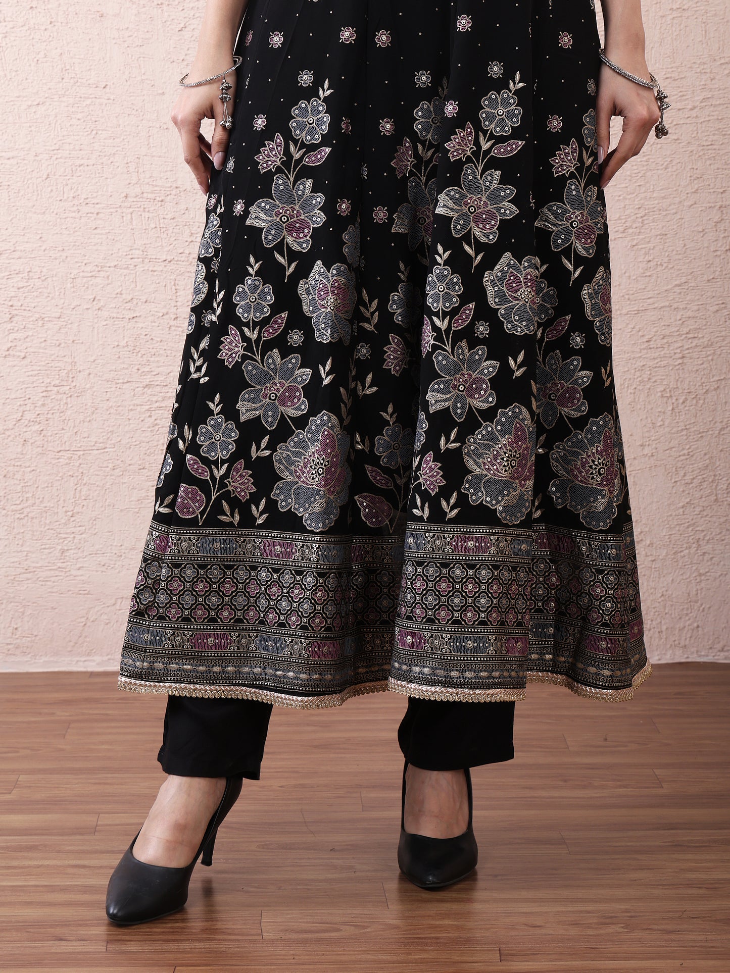 Black Floral Anarkali Suit Set for Women | Elegant Festive & Party Wear