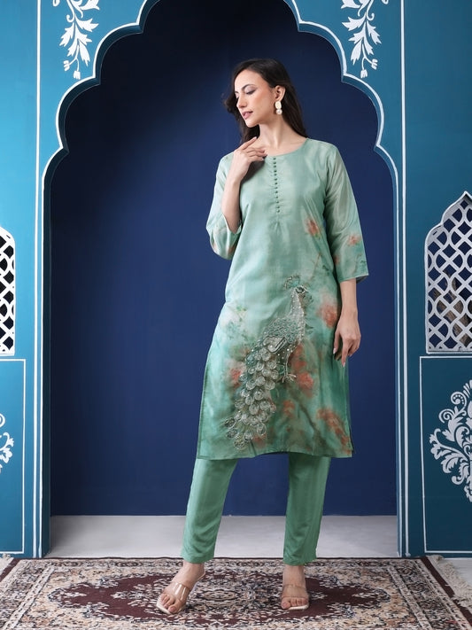 Peacock Plume Blendid Silk Suit