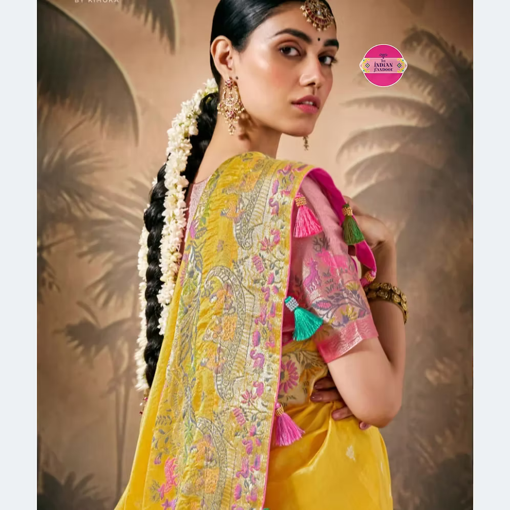 Premium Yellow Munga Silk Enhanced With Tassels Saree