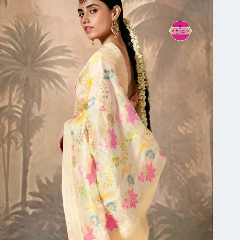 Premium White Munga Silk Enhanced With Tassels Saree