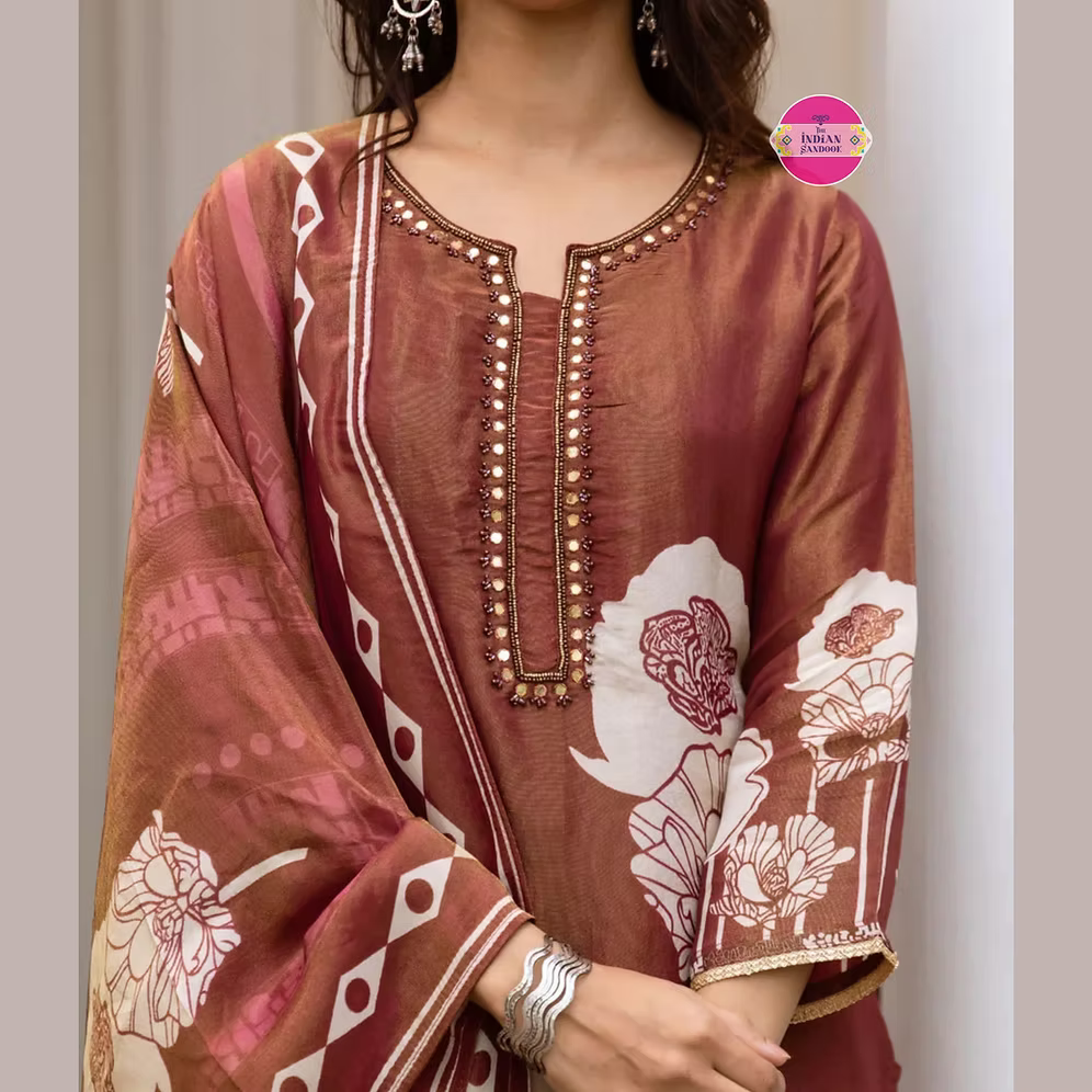 Tissue silk Printed Suit - Brown