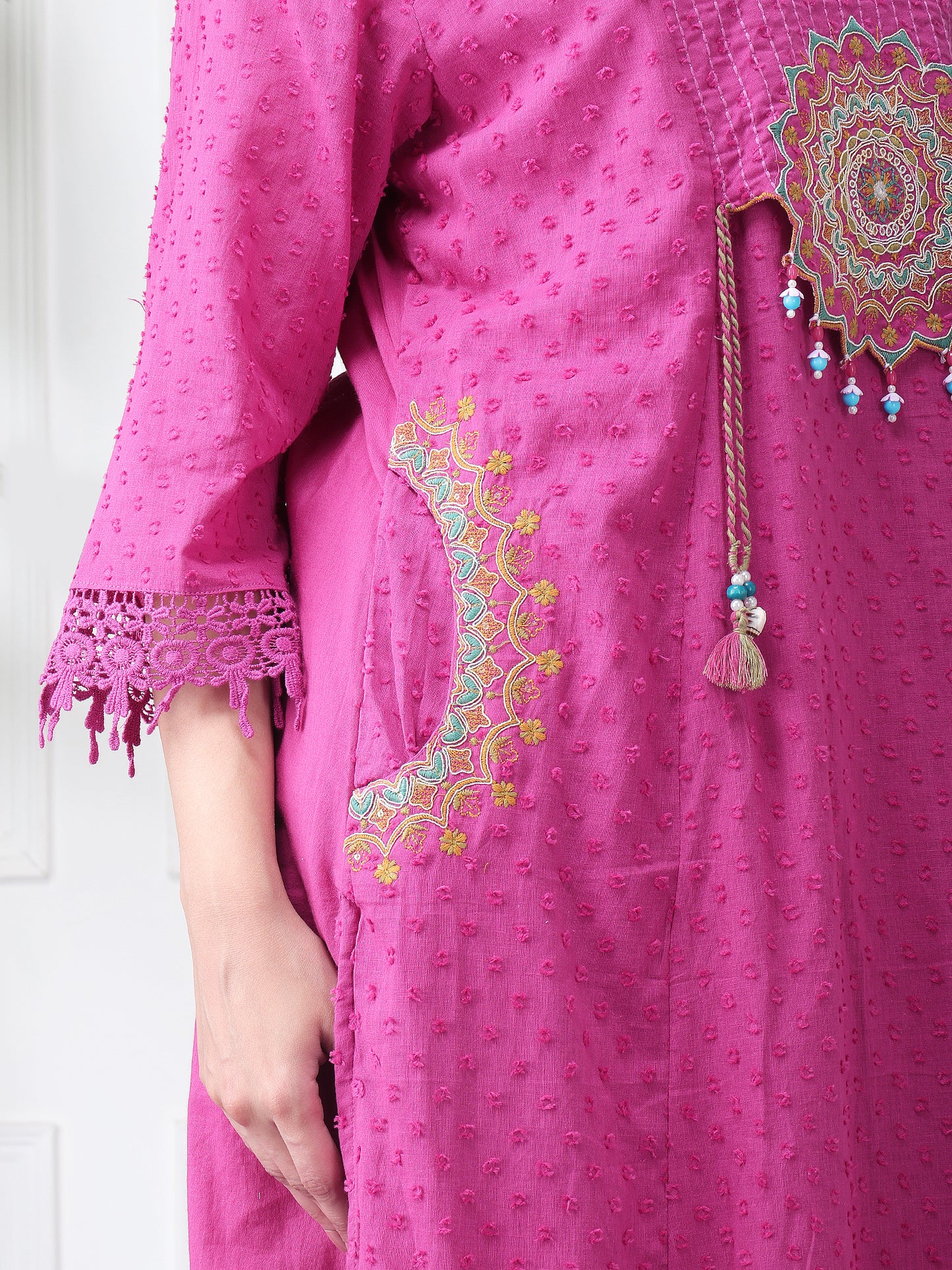 Magenta Pink Summer Cotton Kurta Set with Dupatta