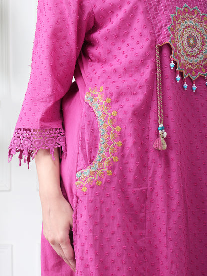 Magenta Pink Summer Cotton Kurta Set with Dupatta
