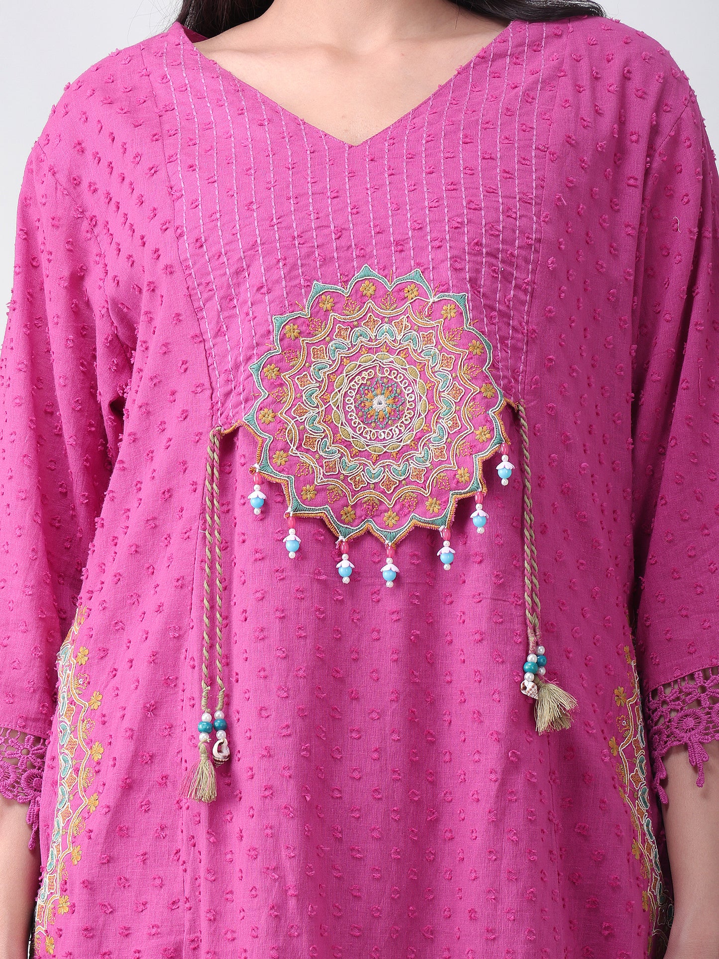 Magenta Pink Summer Cotton Kurta Set with Dupatta