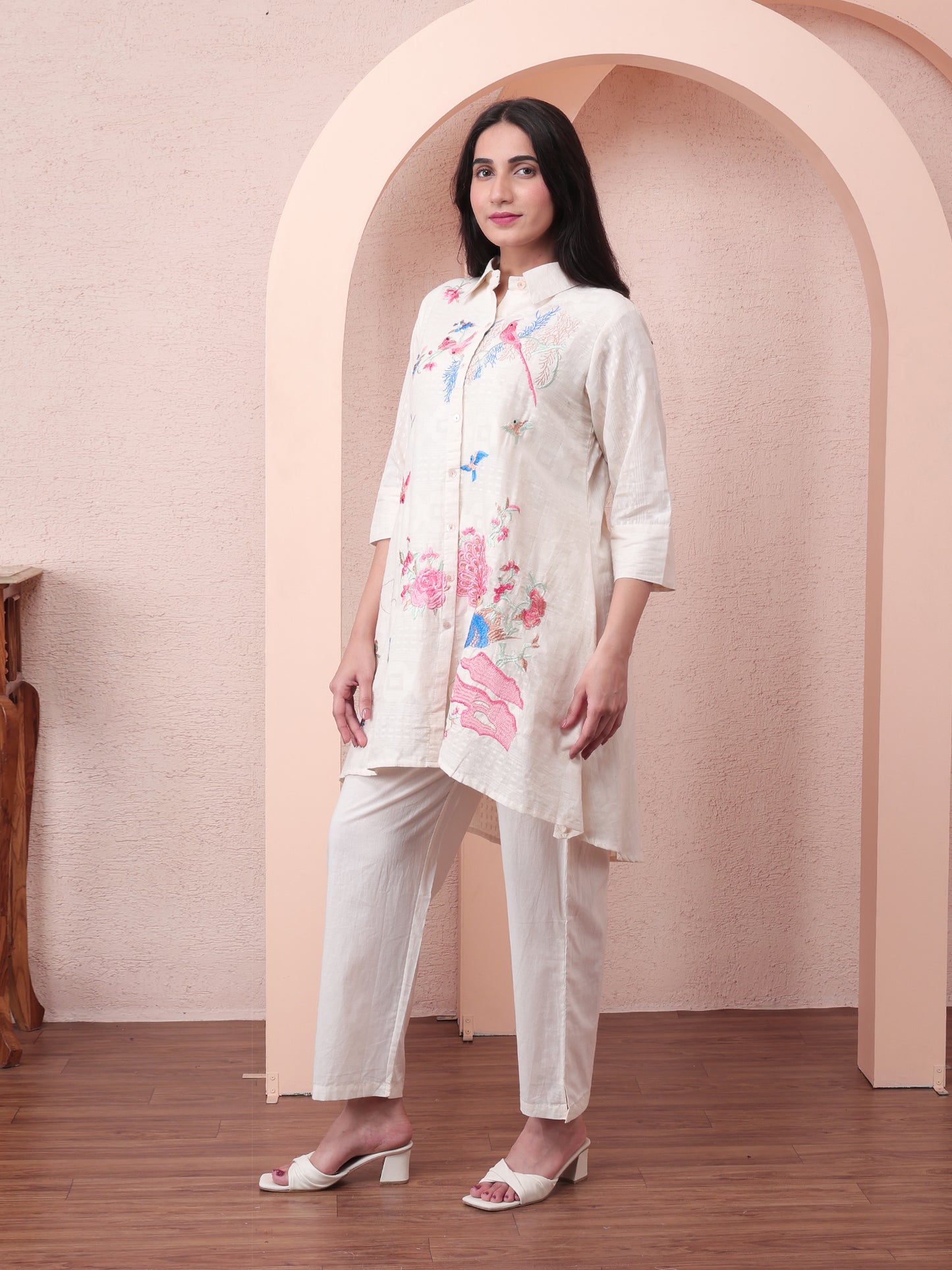 Peacock Garden Ivory Cotton Co-ord Set