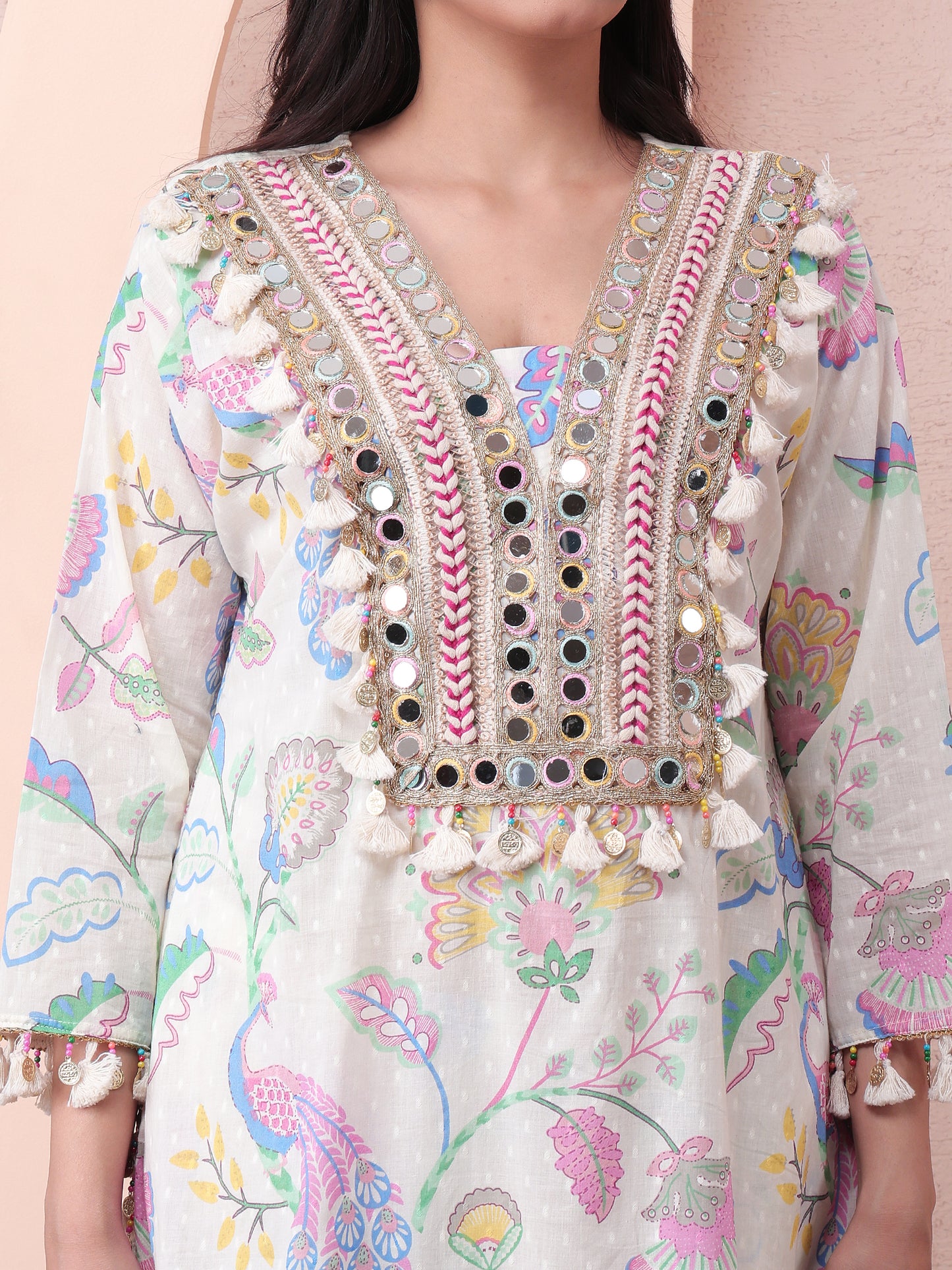 Floral Mirror work Co-ord Set | Blue