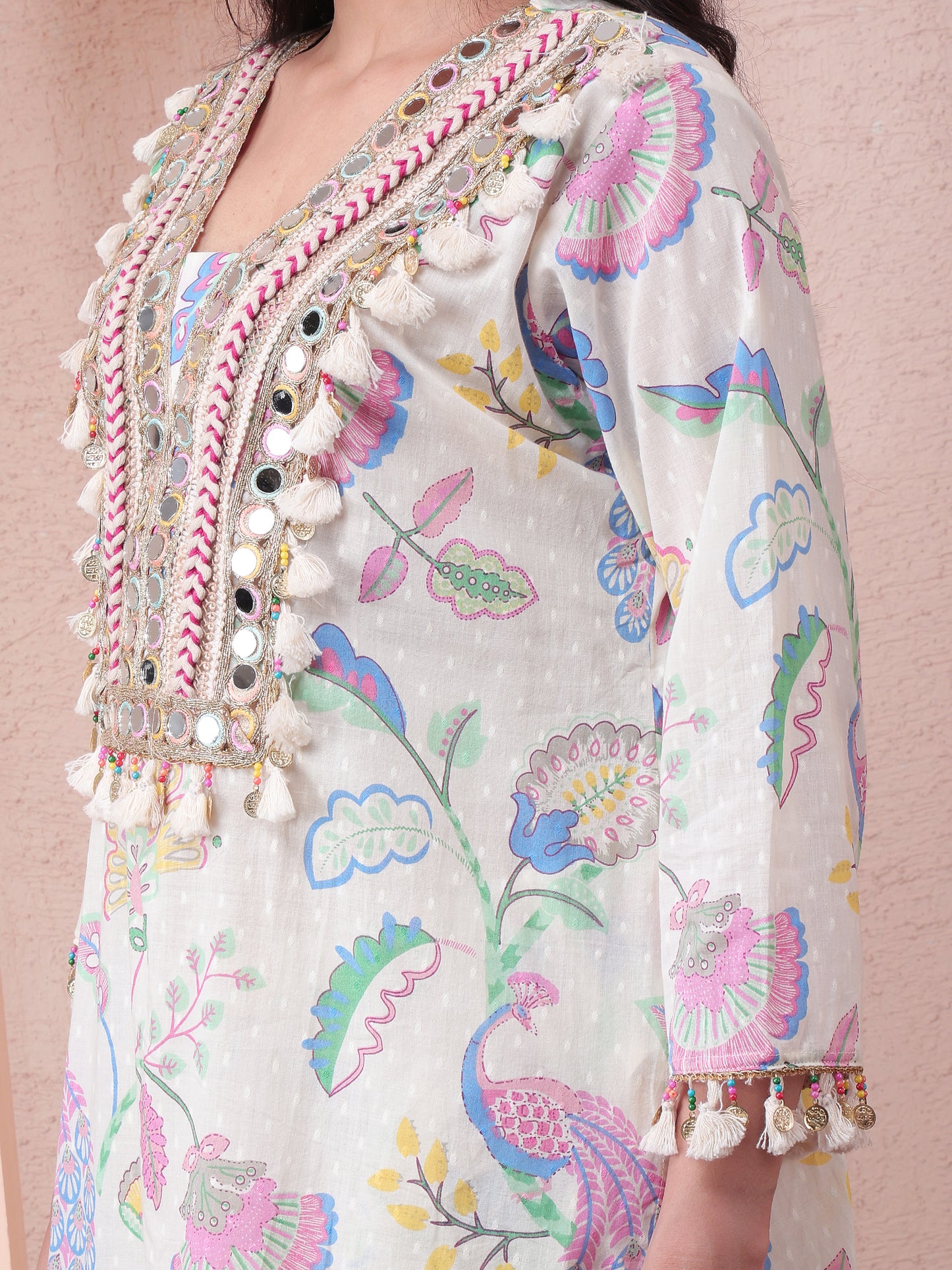 Floral Mirror work Co-ord Set | Blue