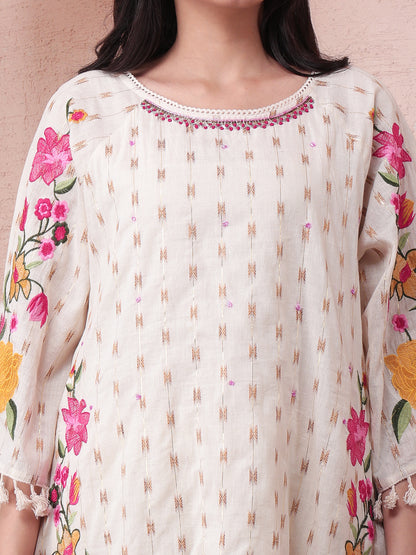 Blooming Ivory Cotton Co-ord Set with Floral Embroidery