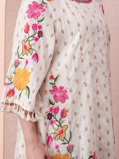 Blooming Ivory Cotton Co-ord Set with Floral Embroidery