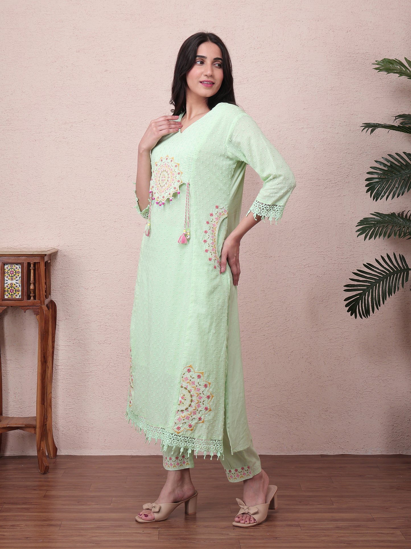 Mint Green Cotton Kurta Set with Dupatta