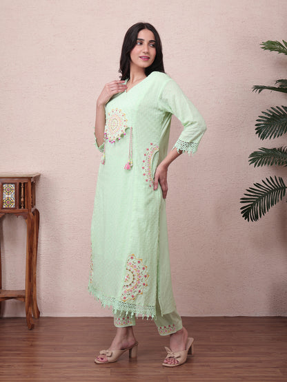 Mint Green Cotton Kurta Set with Dupatta