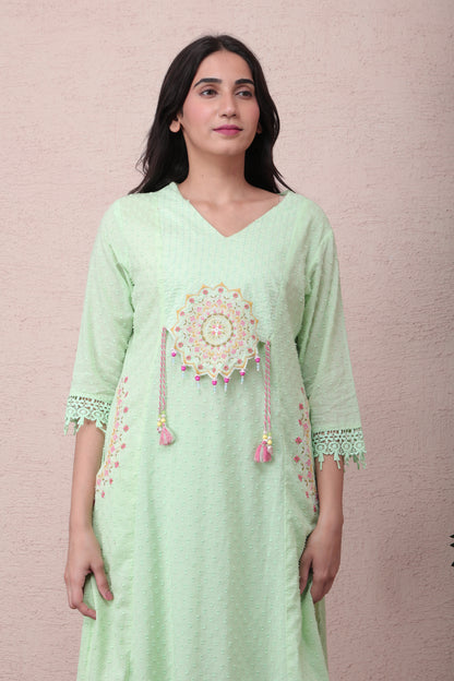 Mint Green Cotton Kurta Set with Dupatta
