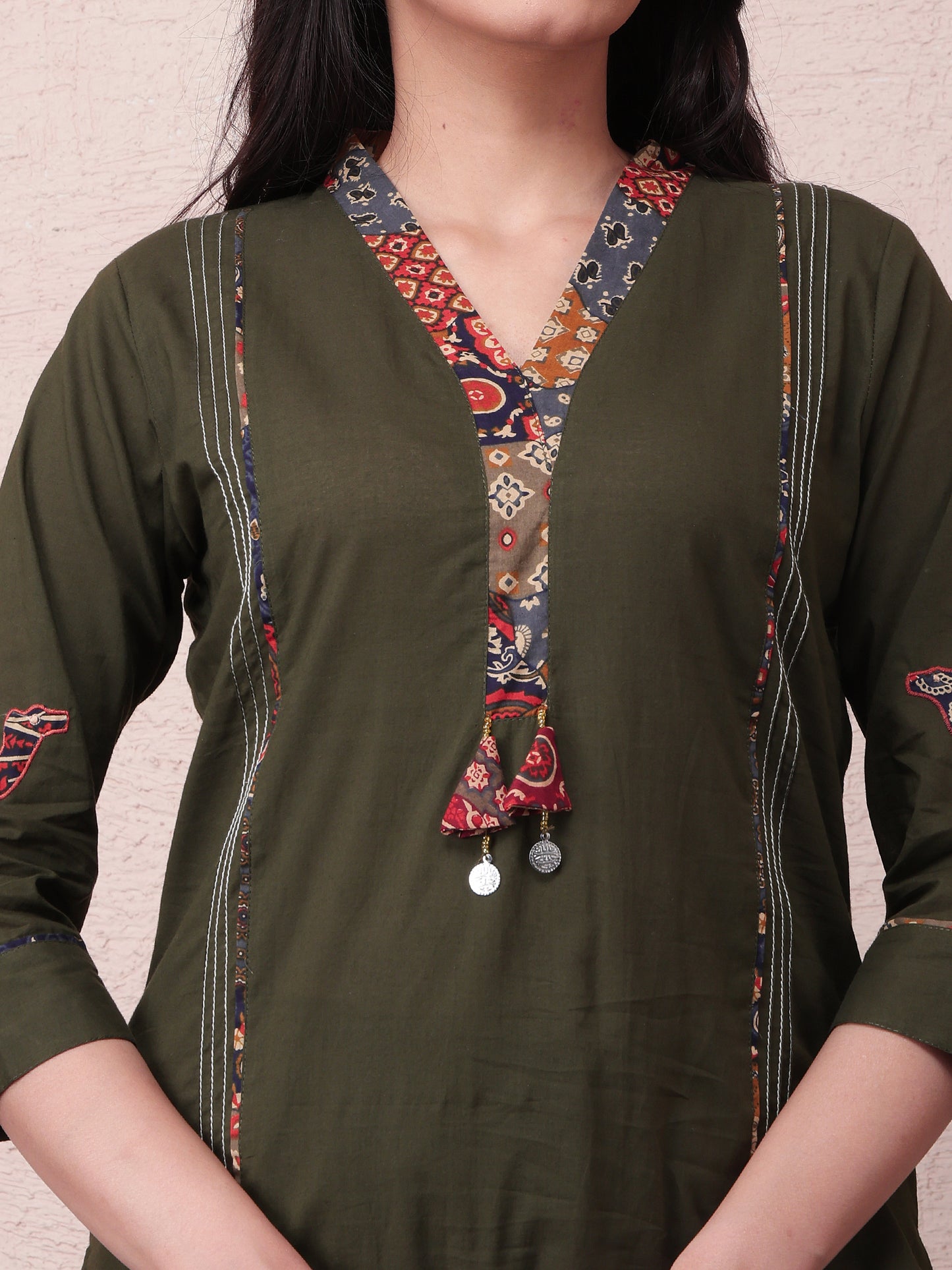 Women’s Forest Green Cotton Kurta Pant Set with Printed Dupatta