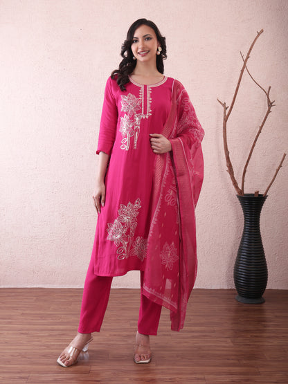 Fancy embroided pink kurta bottom and dupatta