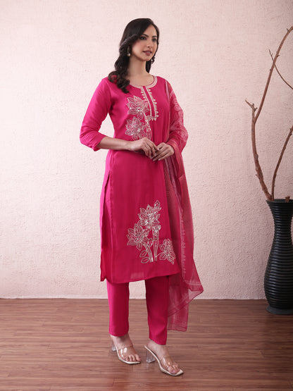 Fancy embroided pink kurta bottom and dupatta