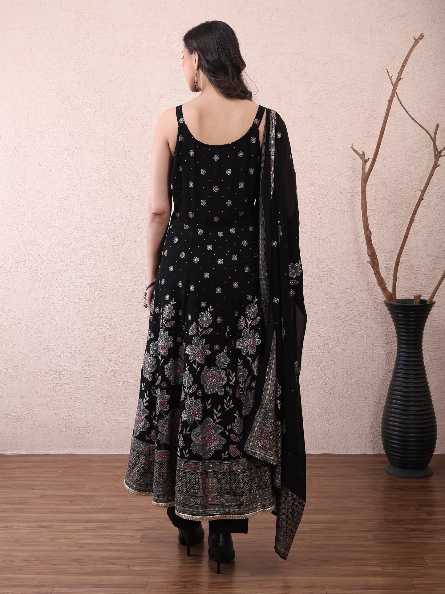 Black Floral Anarkali Suit Set for Women | Elegant Festive & Party Wear