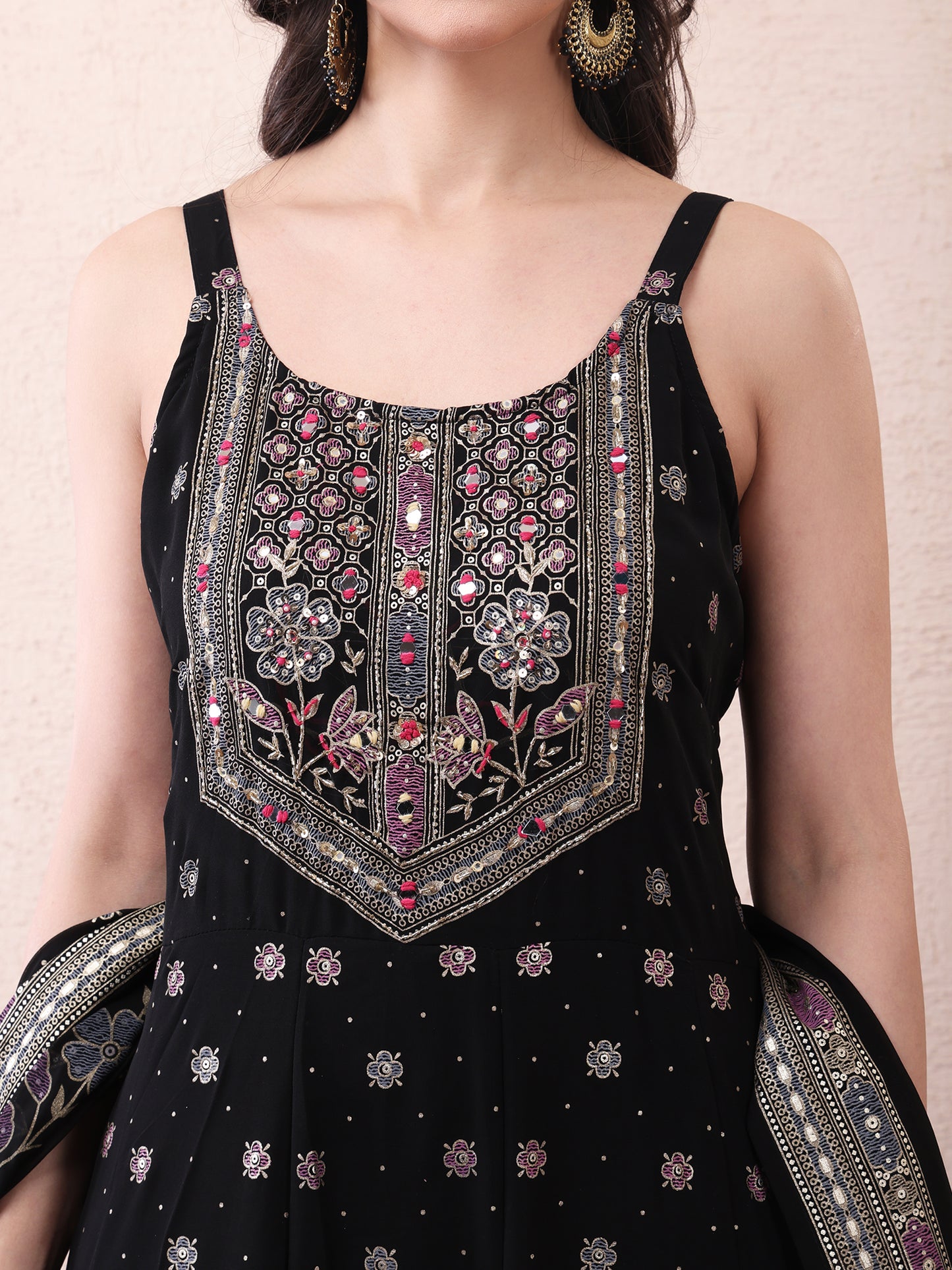 Black Floral Anarkali Suit Set for Women | Elegant Festive & Party Wear