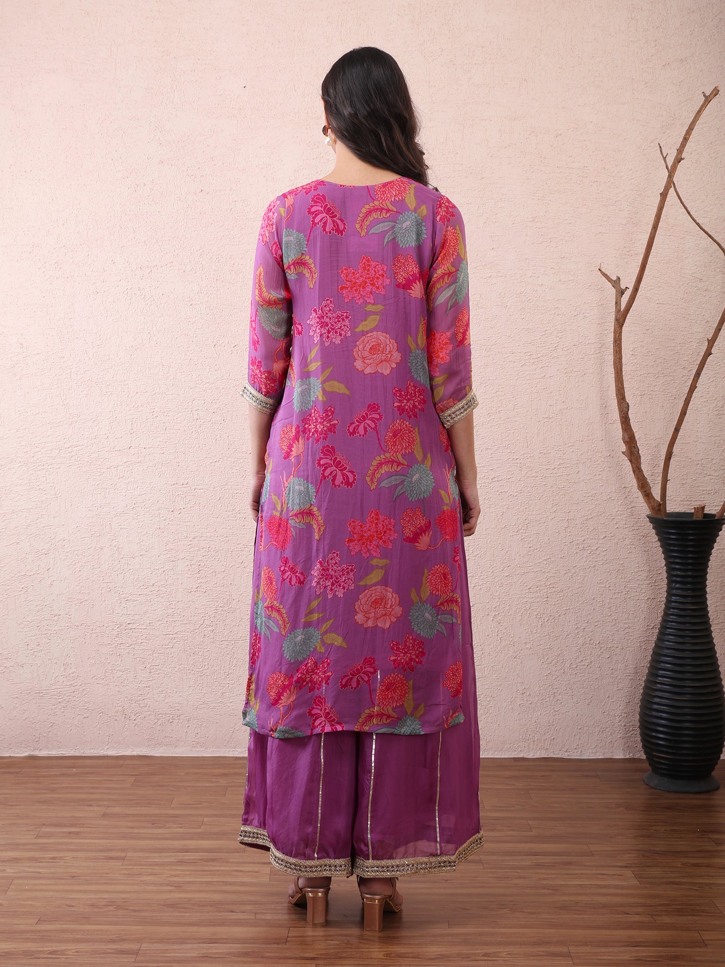 Purple Floral Vichitra Silk Suit Set with Dupatta | Designer Ethnic Wear for Women
