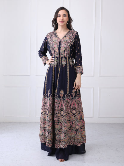 Blue Embroided Designer Gown - Partywear