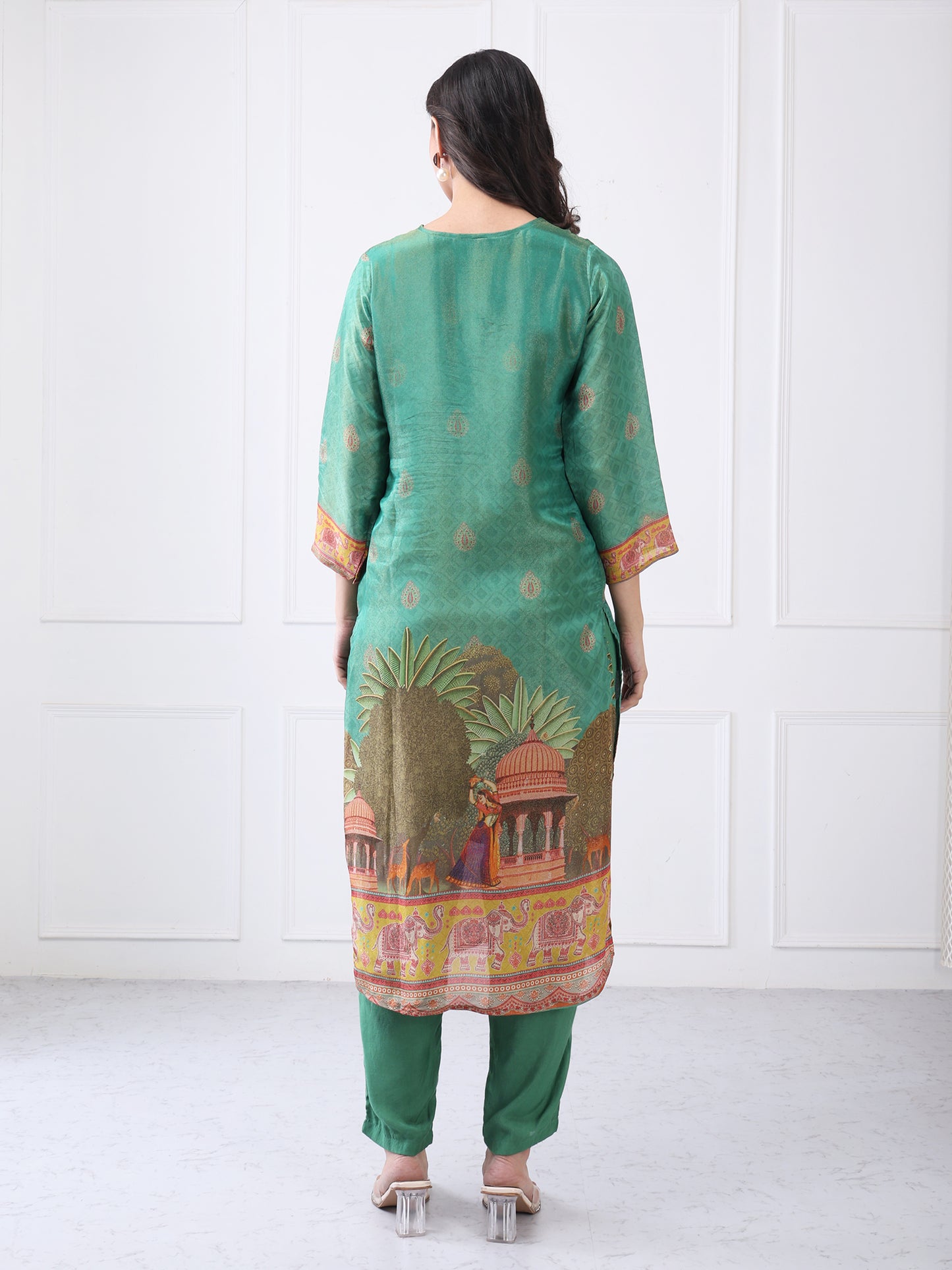 Green Printed Suit Set with Dupatta for Women
