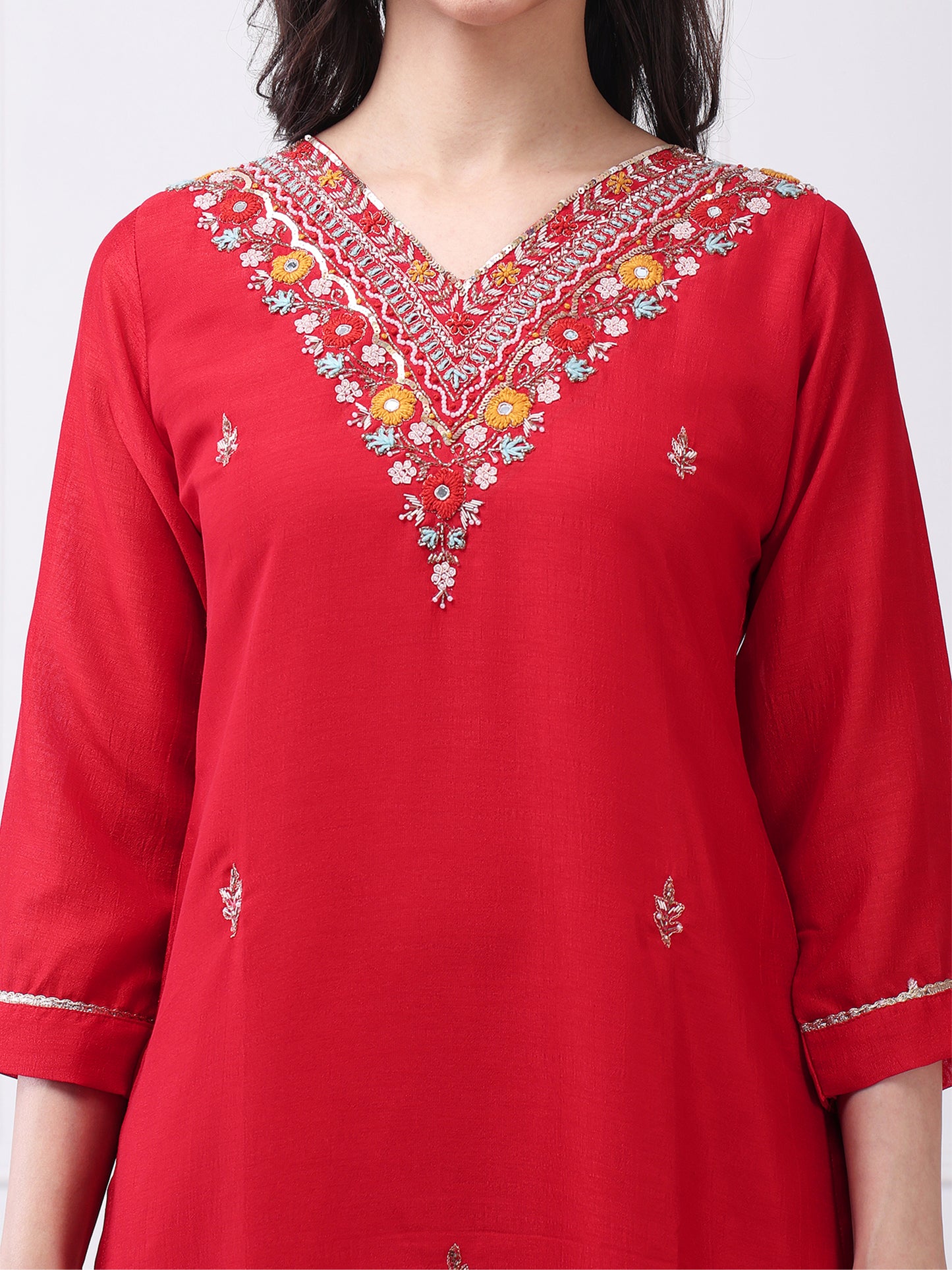 Summer Red Design Silk Blend Kurta Set