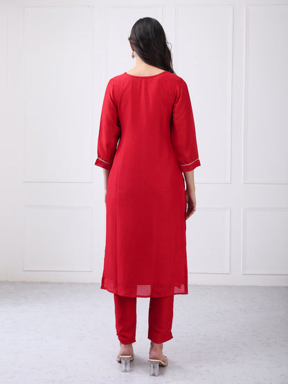 Summer Red Design Silk Blend Kurta Set