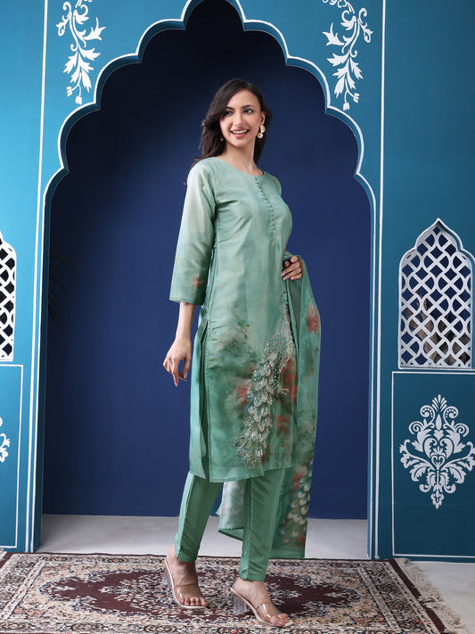 Peacock Plume Blendid Silk Suit