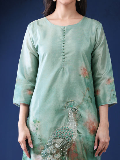 Peacock Plume Blendid Silk Suit