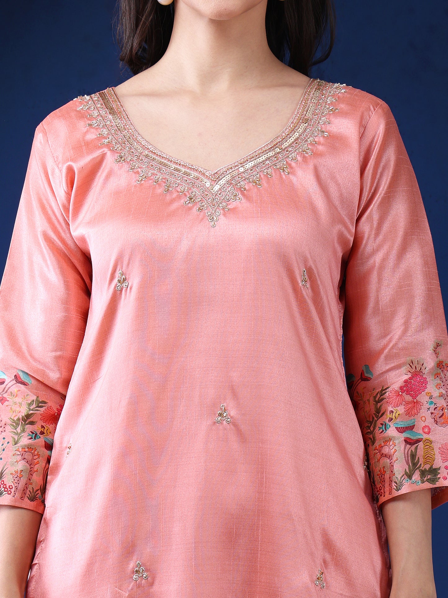 Phulwari Peach Kurta Set with Dupatta