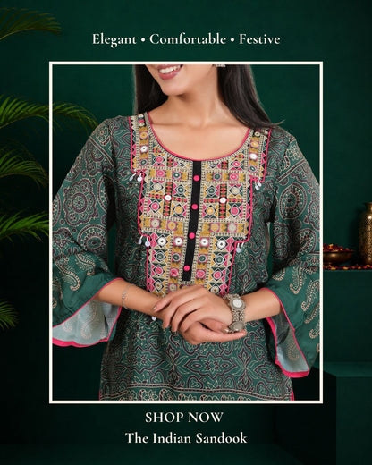 Emerald Green  Embroidered Kurta Pant Set