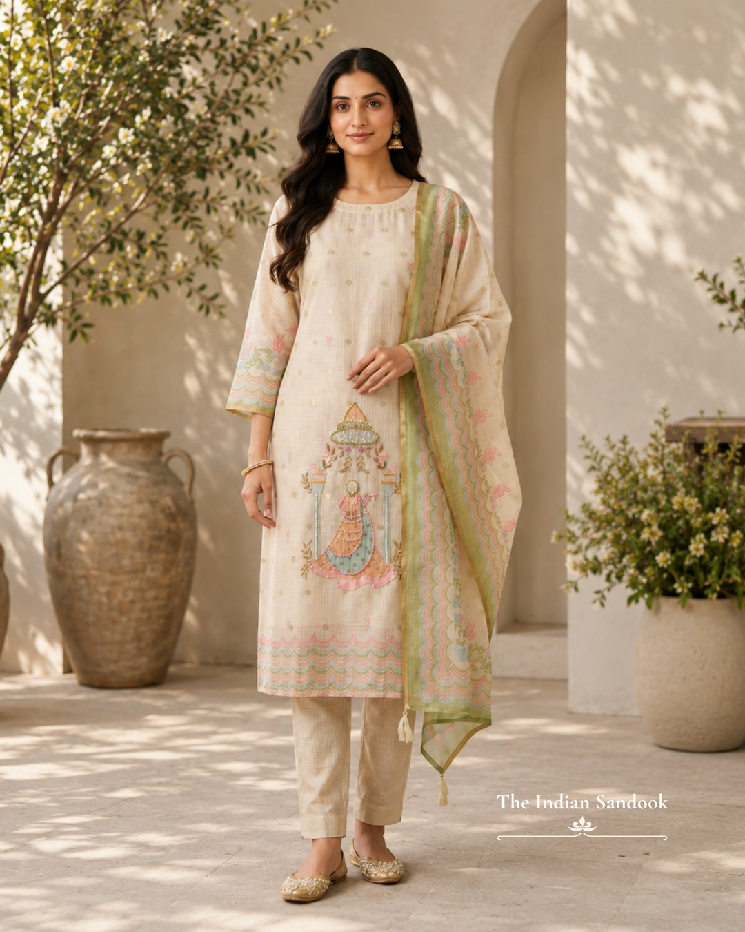 Women's Unstitched Cream Kota Cream Suit - 3pc Set -