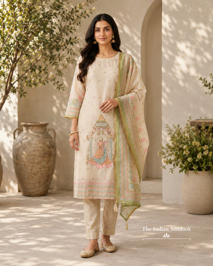 Women's Unstitched Cream Kota Cream Suit - 3pc Set -