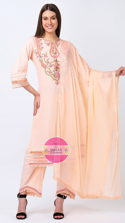 Elegant Peach Embroidered suit