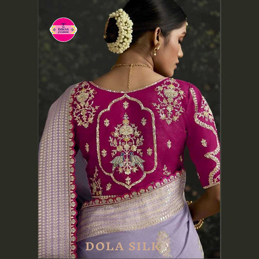 Lavender Dola Silk Saree with Embroidery Work
