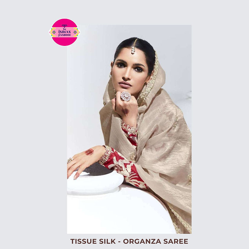 Tissue Silk Partywear Saree with Embroidered Blouse