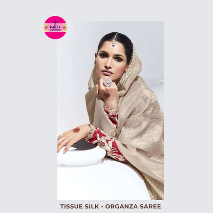 Tissue Silk Partywear Saree with Embroidered Blouse