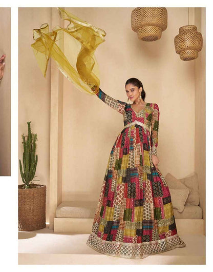 Festive Multicolor Georgette Anarkali Gown with Dupatta
