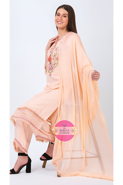 Elegant Peach Embroidered suit