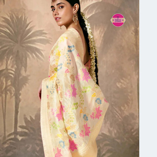 Premium White Munga Silk Enhanced With Tassels Saree