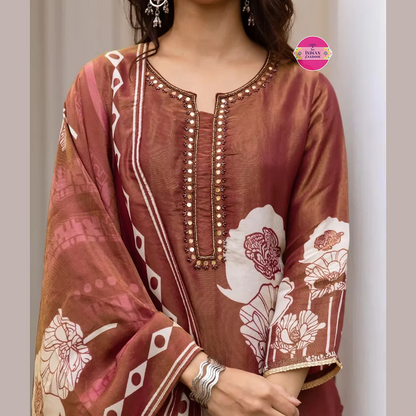 Tissue silk Printed Suit - Brown