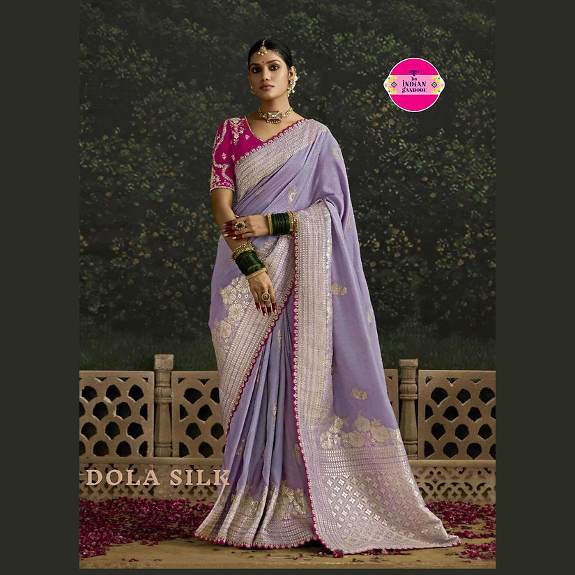 Lavender Dola Silk Saree with Embroidery Work
