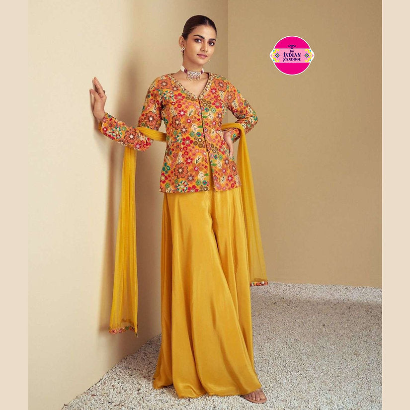 Designer Yellow Partywear Indo Sharara