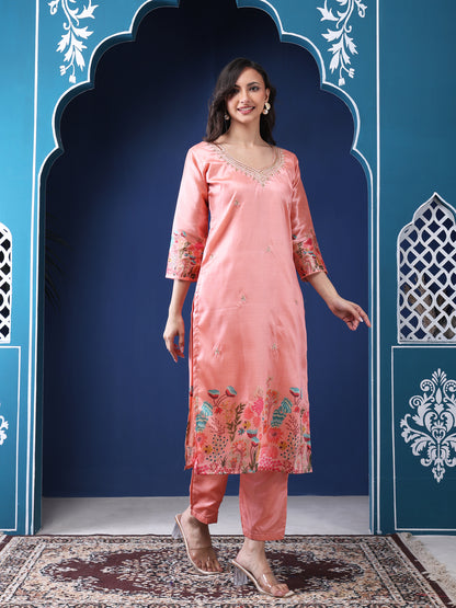 Phulwari Peach Kurta Set with Dupatta