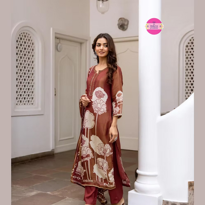 Tissue silk Printed Suit - Brown