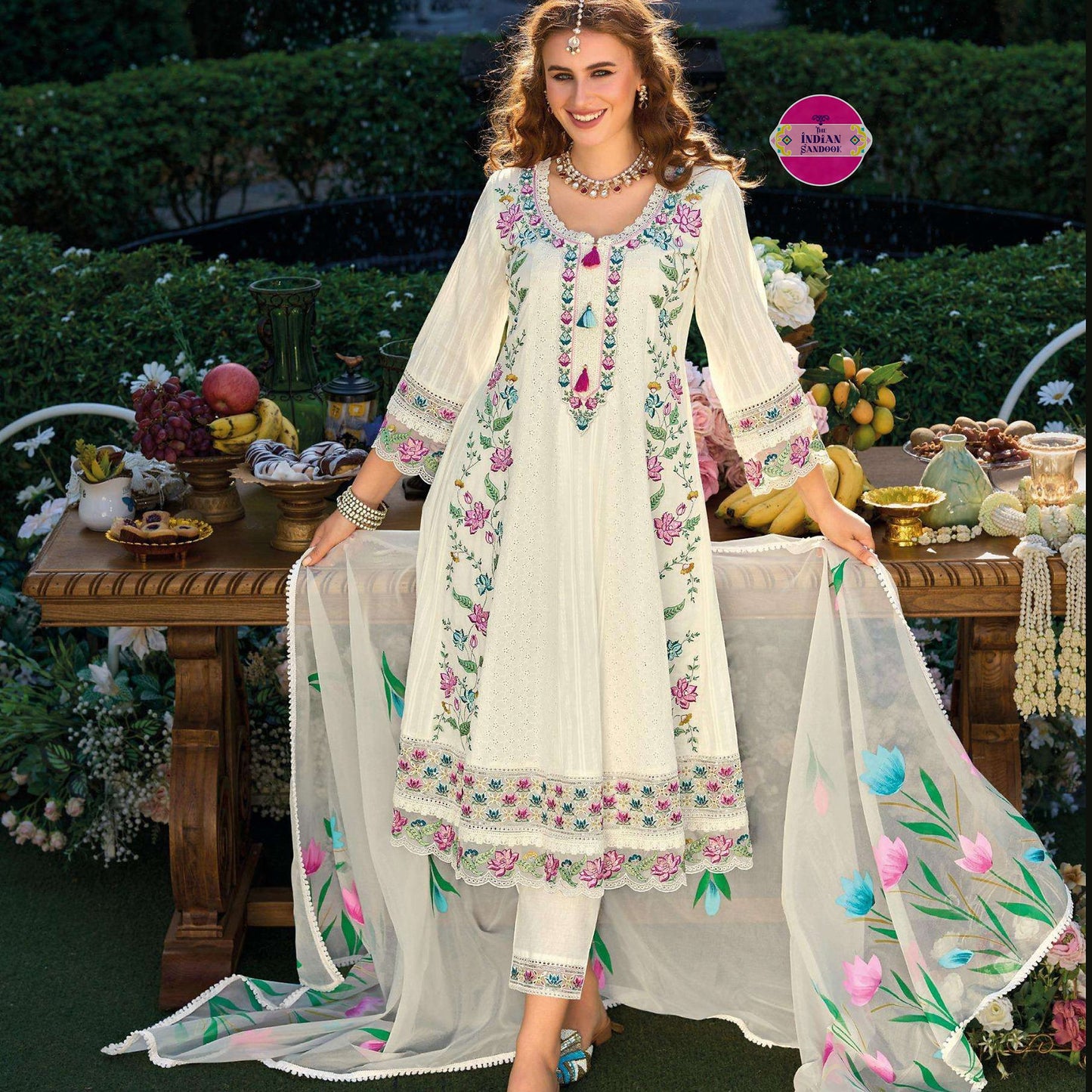 Pure Cotton Anarkali Kantha Hand Work - Summer Colors